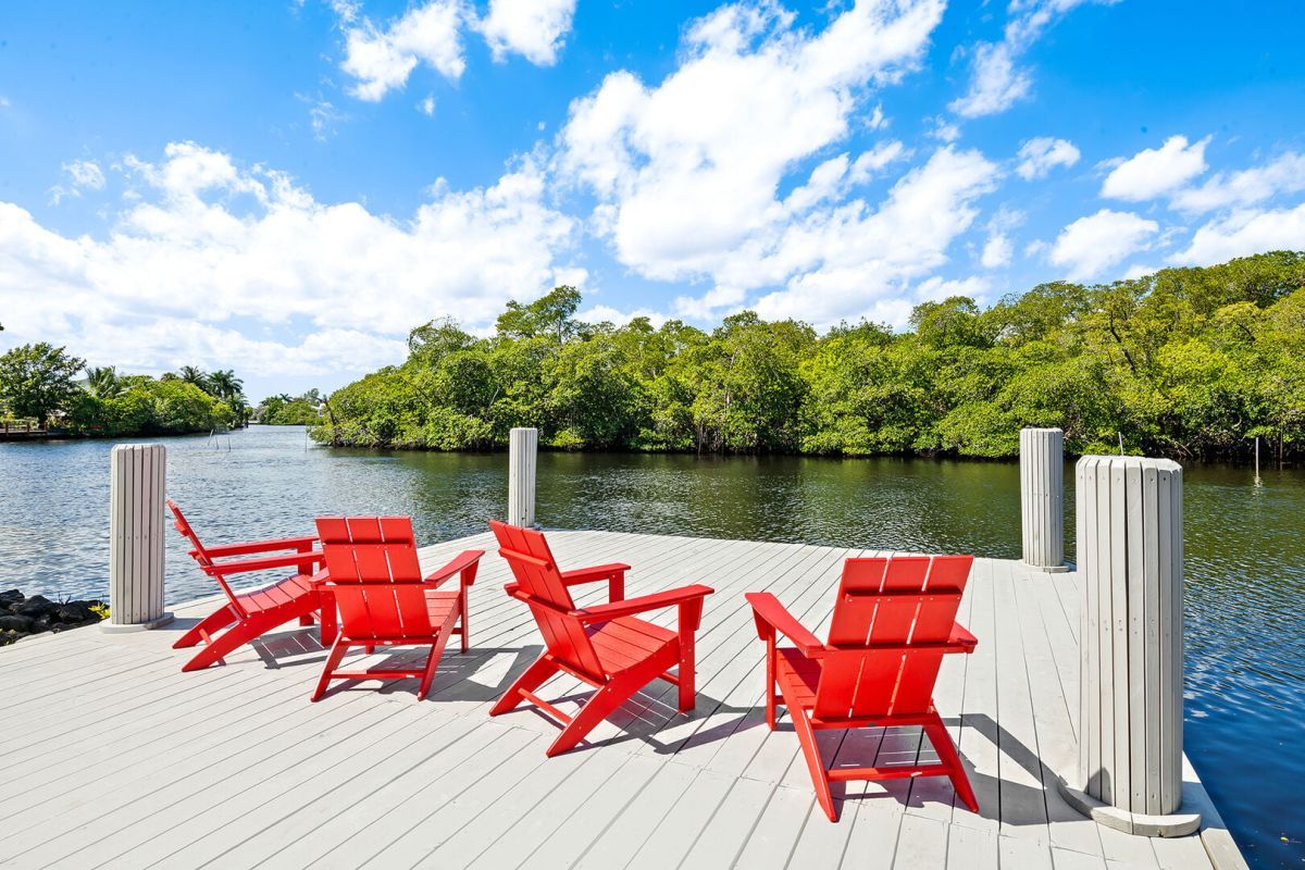 chairs on a boat dock on the Fort Lauderdale waterway